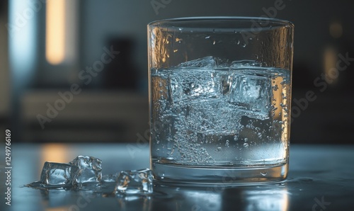 Wallpaper Mural Sparkling bubbles of water with ice cubes, illuminated by soft light, capturing refreshing purity and simplicity, ideal for drink-related themes Torontodigital.ca