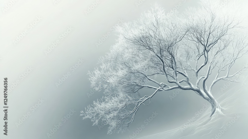 Fototapeta premium Minimalistic Depiction of a White Tree with Intricate Branches on a Soft, Light Background