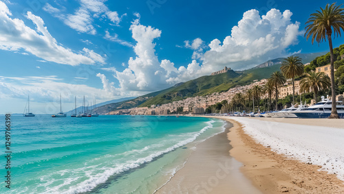Fototapeta Naklejka Na Ścianę i Meble -  famous beach of Mondello, Italy, sunny summer day