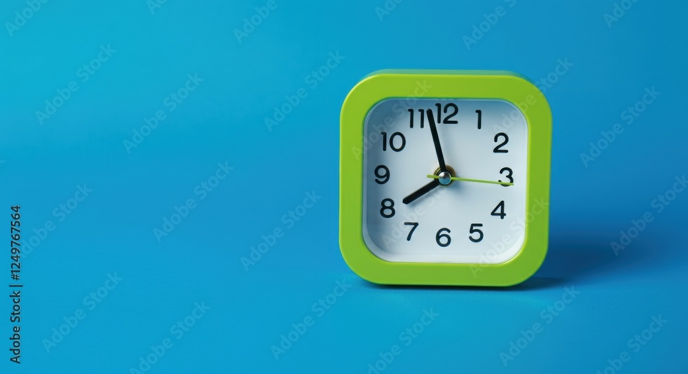 Colorful square clock on a vibrant blue background Colorful square clock on a vibrant blue background