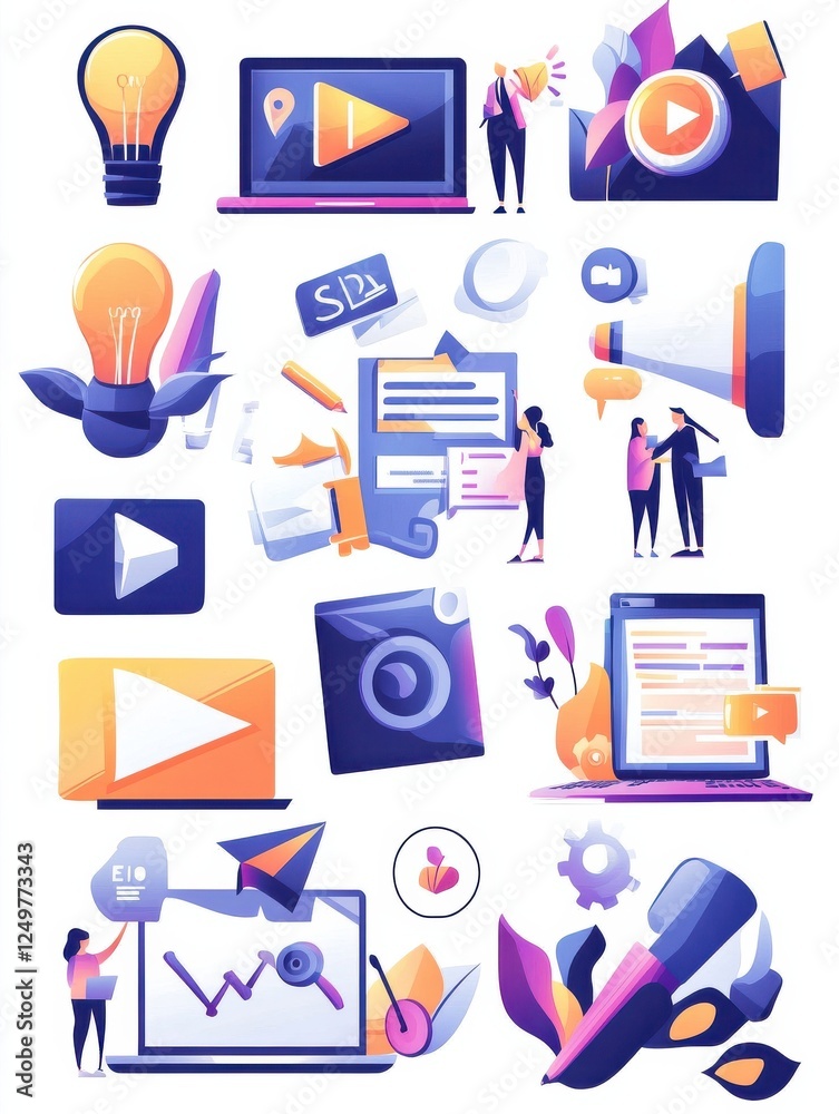 Internet website promotion, SEO strategy icons set. Audience increase, business solutions. Content plan, copywriting, boost in traffic metaphors. Vector isolated concept metaphor illustrations Internet website promotion, SEO strategy icons set. Audience increase, business solutions. Content plan, copywriting, boost in traffic metaphors. Vector isolated concept metaphor illustrations