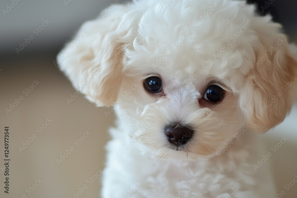 Cute puppy with curly white fur looking adorably curious Cute puppy with curly white fur looking adorably curious