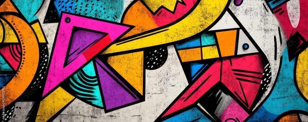 Fototapeta premium Vibrant geometric urban wall art; abstract background