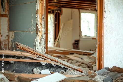 Broken interior of a house undergoing renovation work