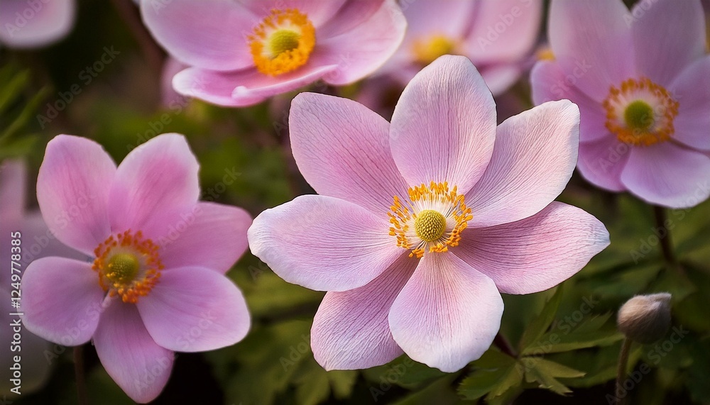 Anemone tomentosa - Hardy Grape Leaf Anemone pink flowers closeup Anemone tomentosa - Hardy Grape Leaf Anemone pink flowers closeup