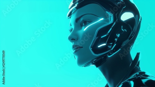Futuristic Female Profile with Advanced Digital Helmet