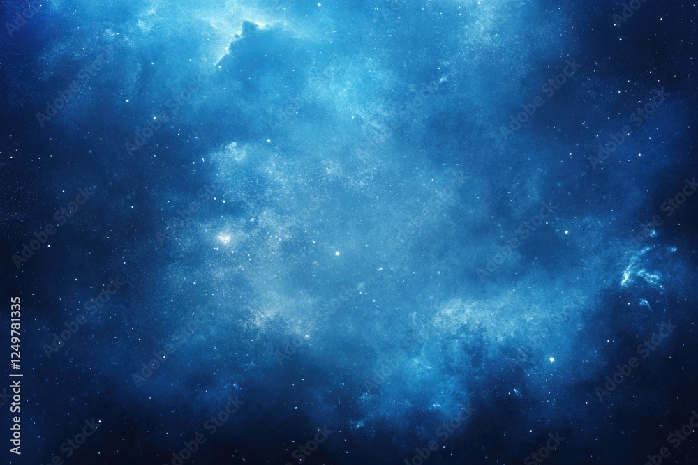 Fototapeta premium A mesmerizing depiction of a vast blue cosmic nebula, brimming with stars illuminating the dark depths of space, evoking a sense of wonder and mystery for viewers.
