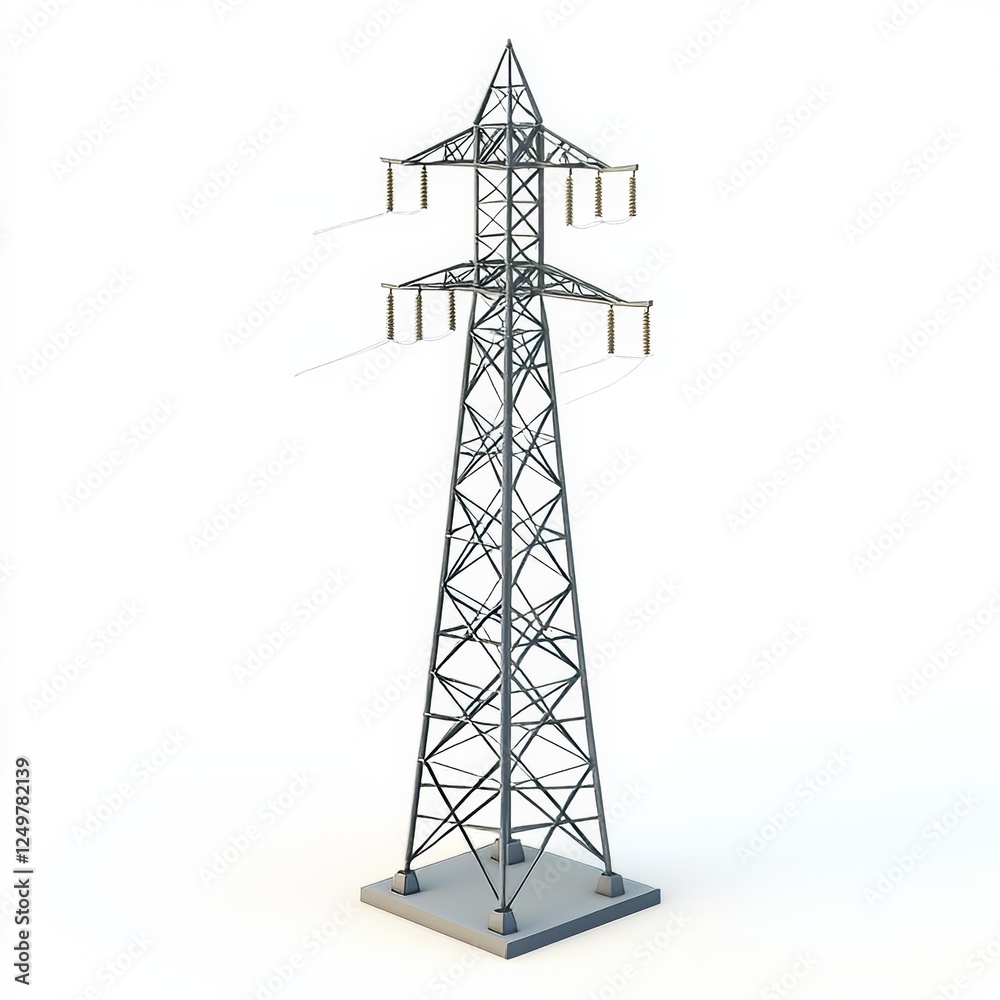 Electric tower 3D render icon on a white background, showcasing industrial design with clean Electric tower 3D render icon on a white background, showcasing industrial design with clean