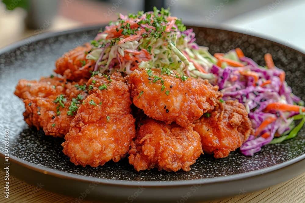 Fototapeta premium Spicy chicken, slaw, restaurant meal