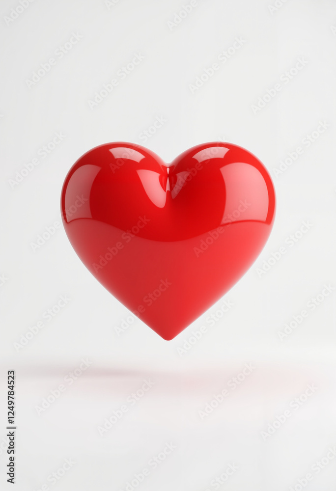 Shiny red heart floating in serene white space, symbol of love Shiny red heart floating in serene white space, symbol of love