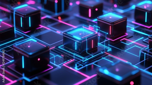 Abstract futuristic glowing blocks representing data and technology