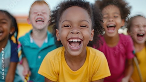 Pure Joy: A group of diverse children, bursting with laughter, captures the unbridled joy and innocence of childhood. Their radiant smiles and genuine happiness radiate contagious energy.