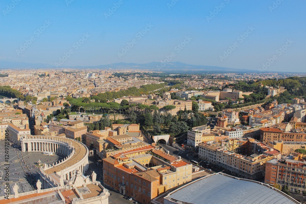 Panoramic View of Vatican City, Saint Peter s Square, and Rome with the Apennine Mountains in the Distance Panoramic View of Vatican City, Saint Peter s Square, and Rome with the Apennine Mountains in the Distance