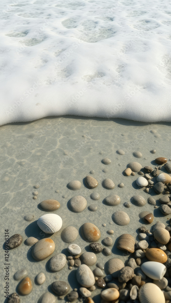 Seashells and pebbles line the edge of the tide pool at low tide, pebble, seashell, scenic views Seashells and pebbles line the edge of the tide pool at low tide, pebble, seashell, scenic views