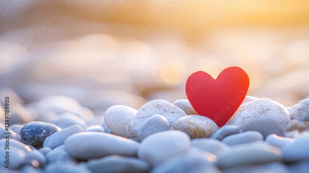 Fototapeta premium Red heart on white stones a symbol of tranquility and hope