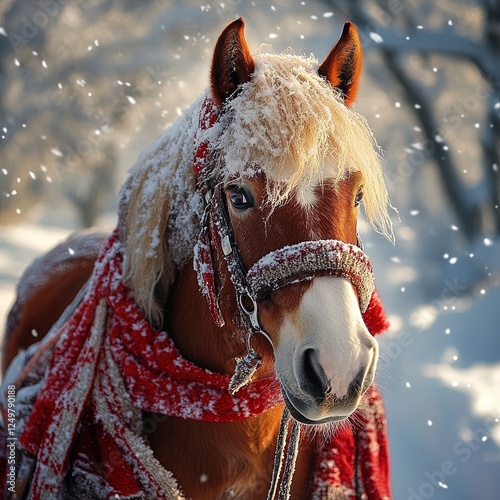 Majestic horse in winter wonderland enchanted forest animal photography snowy landscape close-up beauty of nature