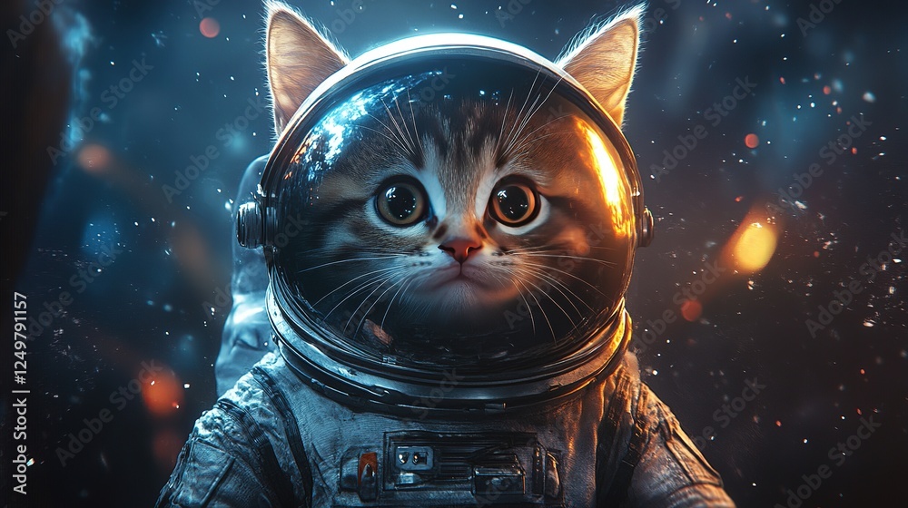 Space adventure cat astronaut in a cosmic setting digital art whimsical universe close-up view cute concept Space adventure cat astronaut in a cosmic setting digital art whimsical universe close-up view cute concept