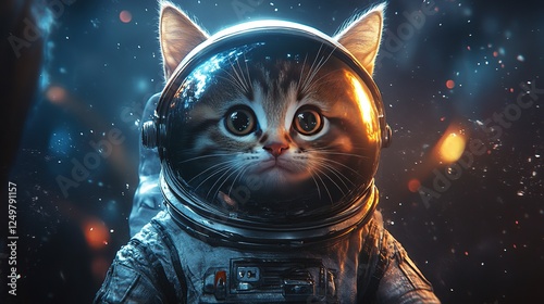Space adventure cat astronaut in a cosmic setting digital art whimsical universe close-up view cute concept