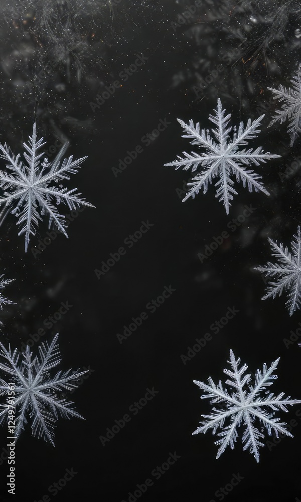 Soft focus snowflakes falling gently against a black background, New Year, tranquil scene, snowfall Soft focus snowflakes falling gently against a black background, New Year, tranquil scene, snowfall