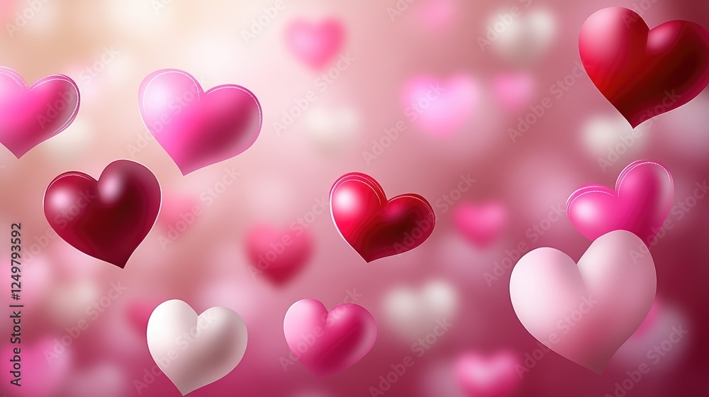 Elegant Valentine's Day background with floating pink and red hearts in soft lighting. Elegant Valentine's Day background with floating pink and red hearts in soft lighting.