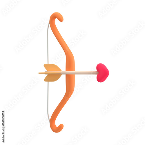 Cupid bow with arrow on white background, 3d render