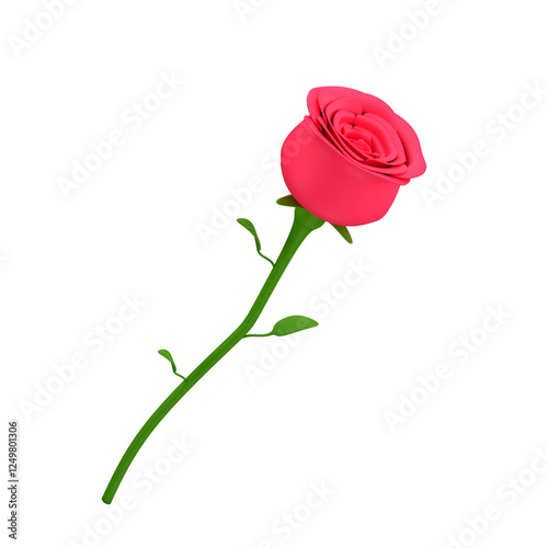 Single red rose isolated on white background, 3d render