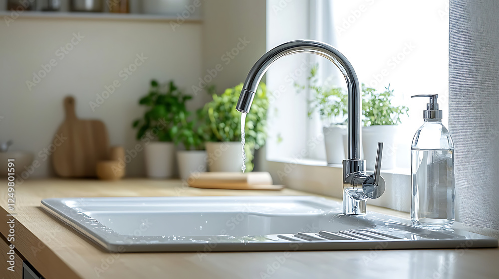 Modern Kitchen Sink With Water Dripping Faucet Modern Kitchen Sink With Water Dripping Faucet