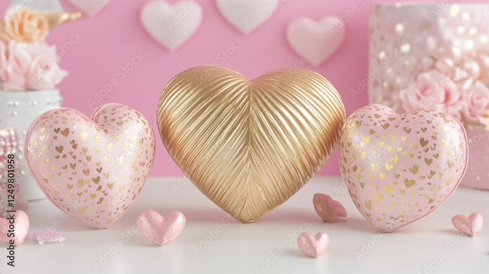 Fototapeta premium A luxurious Valentine's theme with metallic gold accents and soft pink hues.