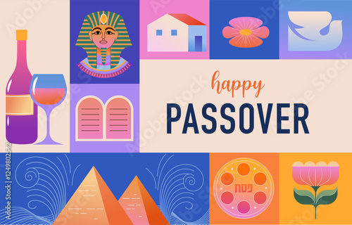 Happy Passover background, banner and poster design. Geometrical modern minimalist concept illustration