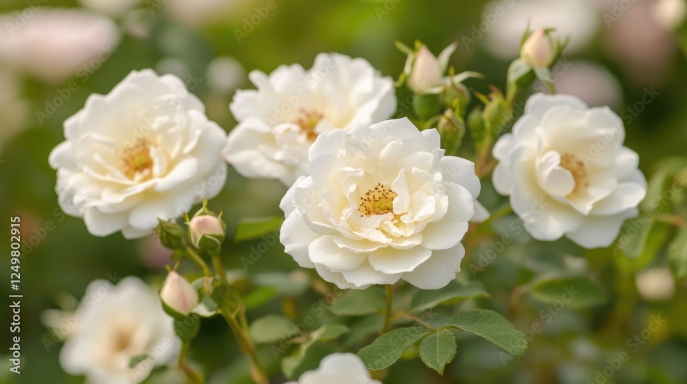 Macro shot of delicate white roses with a soft pink bokeh effect. Macro shot of delicate white roses with a soft pink bokeh effect.