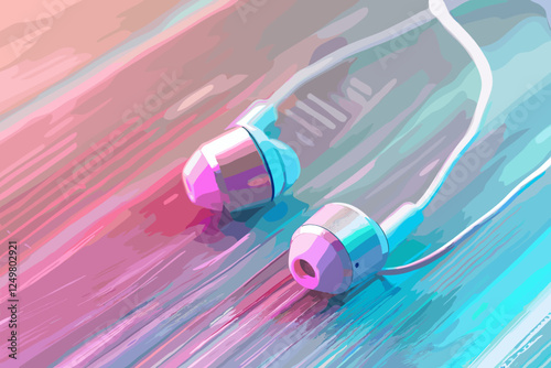 Soft-Focus Earphones Lying on Pastel Wooden Surface with Calm Background