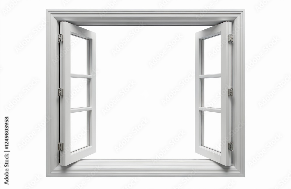 White open window on transparent background. Modern window design. Empty space inside. Fresh look. Stylish home decor. Ideal for house improvement, interior design projects, real estate marketing. White open window on transparent background. Modern window design. Empty space inside. Fresh look. Stylish home decor. Ideal for house improvement, interior design projects, real estate marketing.