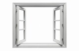 White open window on transparent background. Modern window design. Empty space inside. Fresh look. Stylish home decor. Ideal for house improvement, interior design projects, real estate marketing.