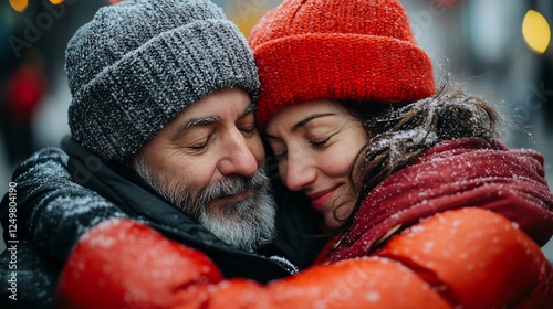 Celebrate love all its forms with a candid street photo of strangers sharing tender moments capturing the universal language of affection and empathy photo