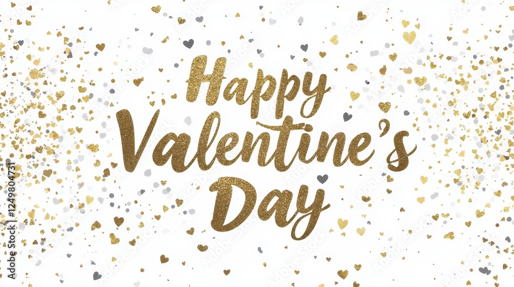 Fototapeta premium A shimmering golden confetti background with a stylish Happy Valentine's Day message.