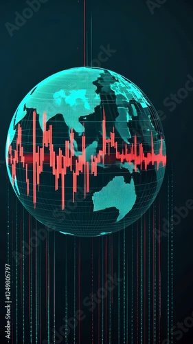 Global data visualization illustrating seismic activity patterns around the world in real time