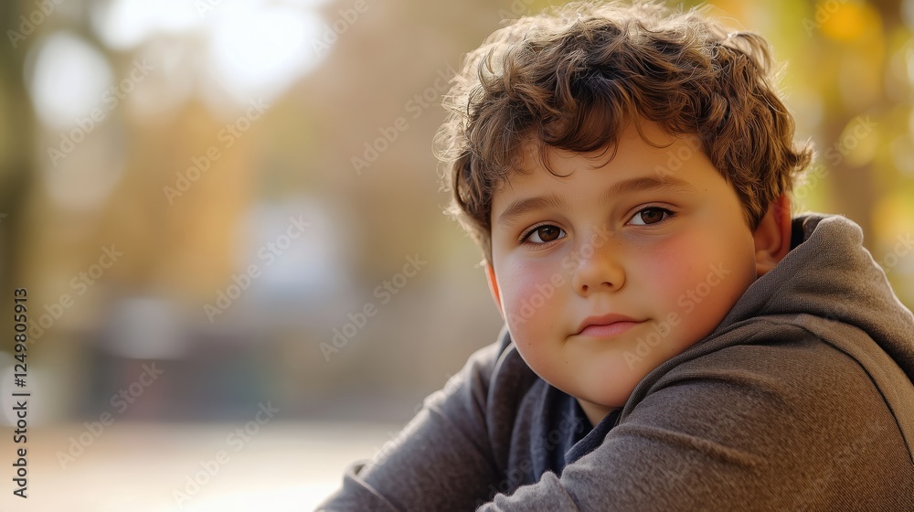 Young boy enjoying a peaceful moment in a park setting Young boy enjoying a peaceful moment in a park setting