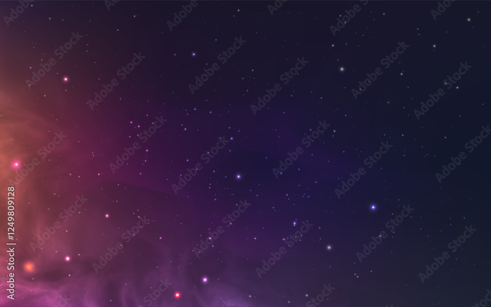 Fototapeta premium Cosmos background. Realistic starry galaxy. Color space wallpaper with shining stars. Bright magic nebula with light. Space texture with constellations. Vector illustration.