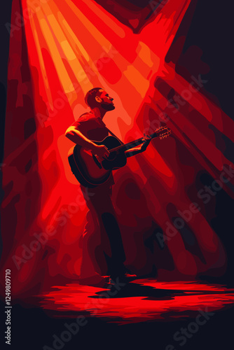 Talented guitarists performing on a dimly lit stage, creating an atmospheric background with soft focus and blur effect