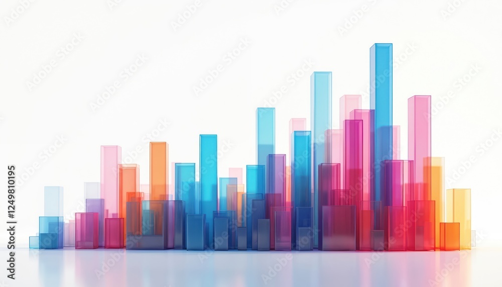 Abstract illustration of many colored transparent graphs, columns. Modern infographic with various sized colorful diagrams. Horizontal bar charts display growth, progress. Abstract graphic design Abstract illustration of many colored transparent graphs, columns. Modern infographic with various sized colorful diagrams. Horizontal bar charts display growth, progress. Abstract graphic design