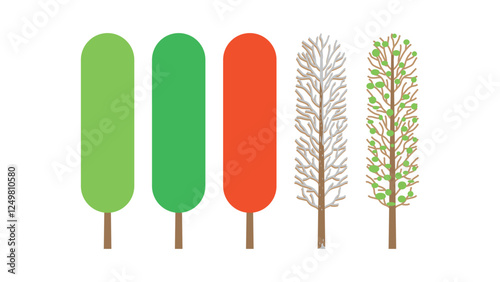 Tree view according to season set. Simple vector illustration