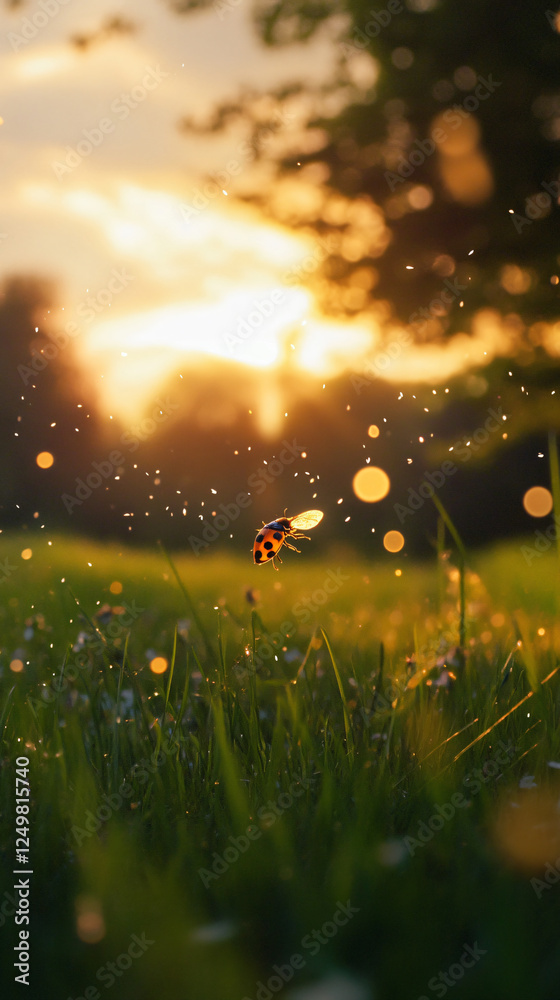 Tiny ladybug soft golden sunset warm glow blurred grass dreamy bokeh nature macro photography delicate wings floating summer meadow peaceful atmosphere dew calm misty flora spring wallpaper cute Tiny ladybug soft golden sunset warm glow blurred grass dreamy bokeh nature macro photography delicate wings floating summer meadow peaceful atmosphere dew calm misty flora spring wallpaper cute