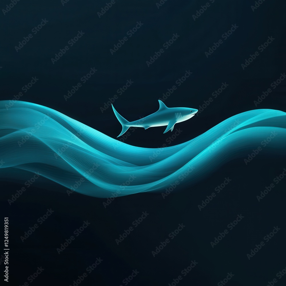Obraz premium Shark depicted as part of a wave-inspired abstract composition