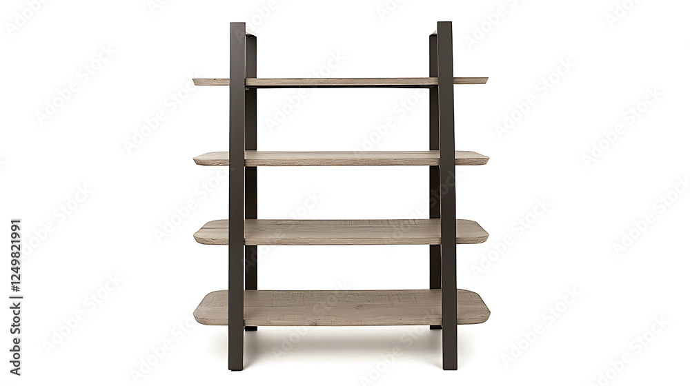 A tall wooden bookshelf with four shelves A tall wooden bookshelf with four shelves