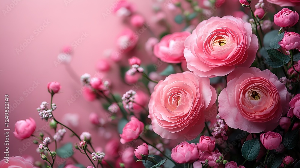 Blooming sakura, spring flowers on pink background with copy space for message. Greeting card for Valentine's Day, Woman's Day and Mother's Day holidays. Toned image. Top view Blooming sakura, spring flowers on pink background with copy space for message. Greeting card for Valentine's Day, Woman's Day and Mother's Day holidays. Toned image. Top view