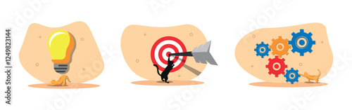 Searching the ideas. Achieve the goal. Do progresss. Business management concept. Flat style vector illustration