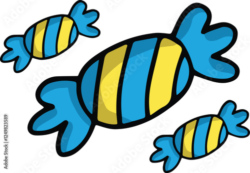 Striped Blue and Yellow Wrapped Candy Illustration

