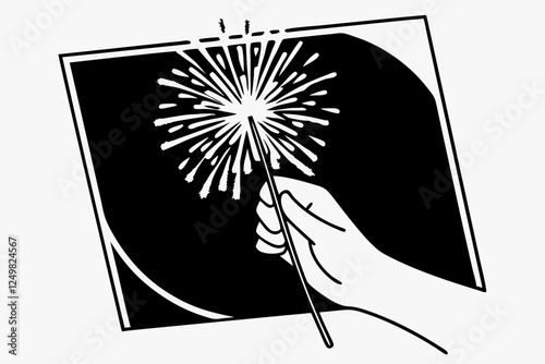 Hand holding sparkler against dark background