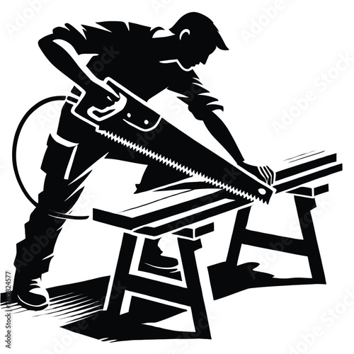 Carpenter Sawing Wood