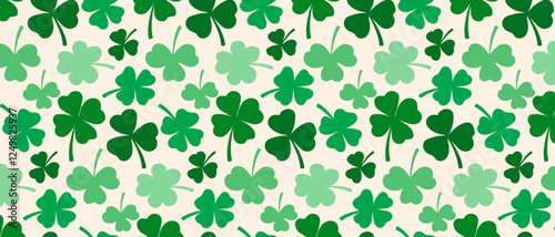 Seamless pattern of green clover leaves for St. Patrick's Day.